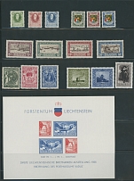 Liechtenstein - Semi - Postal issues - NEAT GROUP: 1925-51, 16 mint stamps and 3 souvenir sheets, including Prince Johann II, Aid to Rhine Flood Victims, 5th Philatelic Exhibition souvenir sheet (considered semi-postal issue by …