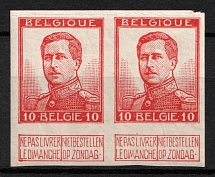 1912-13 10c Belgium, Pair (Mi. 100 var, Imperforate)