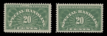 United States - Special Handling - 1928, 20c yellow green, die cut error, white line above ''STATES'', ''N'' and ''T'' in ''CENTS'', in front of ''2'' and much more, full OG, previously hinged, VF and scarce, a common stamp is …