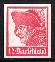 1933 12pf Frederick II, In Support of the Dr Eckerlin’s Rotary Printing Press (Red PROOF IMPERF, MNH)
