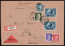 1942 (8 Dec) Third Reich, Germany, Registered cover from Premkow (Poland) to _ franked with Mi. 785, 788, 791, 794, 820 (CV $40)