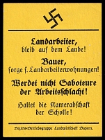 'Farmhands, Stay on the Land!', Swastika, Bayern, Third Reich Propaganda, Leaflet, Nazi Germany