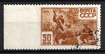 1943 30k Great Fatherland's War, Soviet Union, USSR, Russia (Zag. 756 Па, MISSING Perforation at the Left, Used, CV $500)