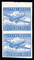 1942-43 Military Mail Fieldpost Feldpost, Germany, Airmail, Pair (Mi. 1 U, IMPERFORATED, Full Set, CV $680, MNH)