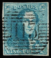 1849 20c Belgium (Mi 2a, Canceled, CV $70)