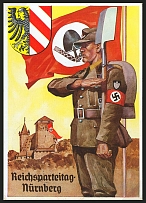 1938 Reich party rally of the NSDAP in Nuremberg. NS armorial shields surrounding an eagle RARE card