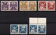 1920-25 Czechoslovakia, Pairs Tete-beche (Mi. 163 B K, 165 B K, 173 B K, 176 B K, CV $50)