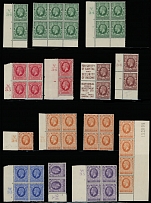 Great Britain - 1934-37, King George V, ½p-1s, group of 20 multiples, most with plate Nos., in addition King George VI Coronation 1½p in six plate No. blocks of 6 or 4 and two plate blocks of 1½p definitive stamp, all with full …
