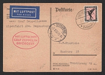 1930 (2 Jul) Germany, Graf Zeppelin airship airmail postcard from Friedrichshafen to Hamburg Airdrop in Straubing, Alpine flight 'Friedrichshafen - Friedrichshafen' (Sieger 70 B, CV $70)