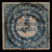1851 2s Denmark (Mi 2, Canceled, CV $1,300)