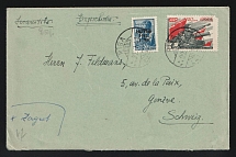 1941 (22 Jul) Latvia, German Occupation, Germany, Rare censored cover from Riga (Latvia) to Geneva (Switzerland) with mixed franking by Soviet and Occupational stamps