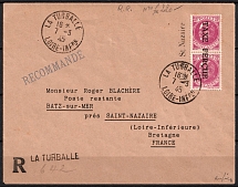 1945 (7 Mar) St. Nazaire, France, Recommended Registered Cover from La Turballe to Loire-Inferieure