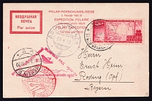 1932 (26 Aug) USSR Russia Airmail Polar postcard, First flight from Franz Josef Land to Roding via Arkhangelsk, Berlin, paying 50k with red triangle Polar flight handstamps