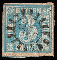1849 3k Bavaria, German States, Germany (Mi 2I, Canceled, CV $110)