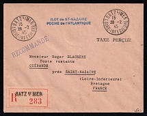1945 (28 Feb) Saint-Nazaire, German Occupation of France, Germany, Registered Cover from Batz-sur-Mer to Brittany