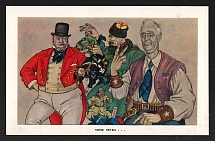 'Some Necks...', WWII Anti-Axis Propaganda, Hitler Stalin Roosevelt Churchill Tojo Caricatures, Cartoon Illustration Postcard By Polish Artist Arthur Szyk From Esquire Magazin, Mint
