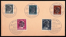 1945 MUHLAU Local Issue 1pf - 80pf on piece, Germany, Overprint on Hitler's head (Commemorative Cancellation)