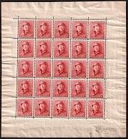 1919-20 10c Belgium, Full Sheet (Mi. 148, MNH)
