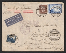 1932 (19 Mar) Germany, Graf Zeppelin airship airmail cover from Lokstedt via Friedrichshafen to Florianopolis (Brazil), Flight to South America 1932 'Friedrichshafen - Recife' (Sieger 138 Aa, CV $90)