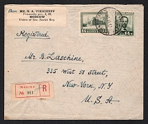 1926 (15 Jun) USSR Russia Registered cover from Moscow to New York, paying 28k and 50k Foreign Philatelic Exchange surcharge on back