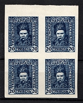1920 20Г Ukrainian Peoples Republic, Ukraine (IMPERFORATED, Dark Blue, CV $60, Block of Four with Field, MNH)