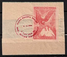 1944 (8 Apr) 25gr Poland, Secret Underground Post, Part of Cover (Red, Imperforate, Signed, Red Cancellation)