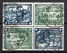 1933 Third Reich, Germany, Wagner, Se-tenant, Zusammendrucke, Block of Four (Mi. W 49, Used, CV $100)