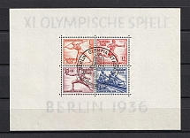 1936 Third Reich, Germany (Souvenir Sheet Mi. 6, Special Commemorative Cancellation OLYMPIASTADION BERLIN, CV $80)