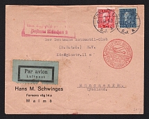 1934 (10 May) Sweden Airmail cover from Malmo to Munich (Germany) via Berlin with airmail handstamp of Berlin and Munich