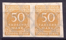 1923 50Tsd M Weimar Republic, Germany, Pair (Mi. 275 a U, IMPERFORATED, CV $60)