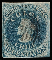 1856 10c Chile, South America (Mi 2IIc, Canceled, CV $115)