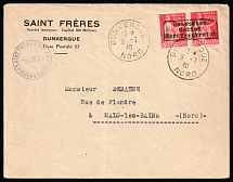 1940 (8 Jul) Dunkirk, German Occupation of France, Germany, Cover from Dunkirk and to Malo-les-Bains franked with pair 50c (Mi. 2 I, CV $780)