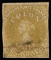 1862 1c Chile, South America (Mi 4, Canceled, CV $65)
