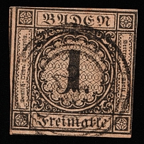1851 1f Baden, German States, Germany (Mi 1a, Canceled, CV $1,200)