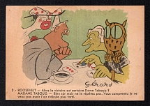 'Roosevelt and Soothsayer', France, WWII Anti-American Propaganda, Roosevelt Caricature, Postal Card, Mint