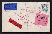 1932 (25 Oct) Ireland Express Airmail cover from Dublin to Duisburg (Germany) via Dusseldorf, with airmail handstamp