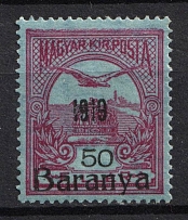 1919 50f Baranya, Hungary, Serbian Occupation, Provisional Issue (Mi. 12, SHIFTED Overprint, Signed)