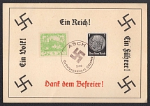 1938 (Oct) Card with cancellation ASCH on mixed postage: 'October, Liberation Month!' Occupation of Sudetenland, Germany