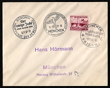 1937 A philatelically prepared cover franked with Sc В115 exhibiting three different Munich special cancellations