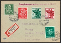 1944 (28 Jul) Third Reich, Germany, Registered cover from Koniggratz to Cologne franked with Mi. 894 - 895, 896, 897 - 898 (CV $30)