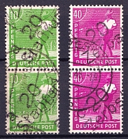 1948 District 20 Halle Main Post Office, Stassfurt, Zerbst Emergency Issues, Soviet Russian Zone of Occupation, Germany, Pairs (Canceled)