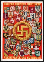 1938 Reich party rally of the NSDAP in Nuremberg. Coats of Arms Surrounding a Swastika