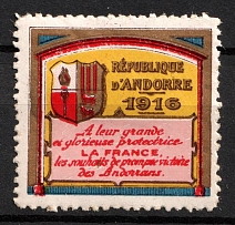 1916 Andorra, 'To Their Great Former Glorious Protector France', Non-Postal Stamp