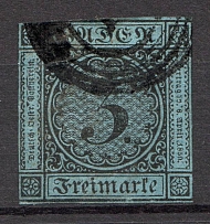 1858 Baden Germany 3 Kr (CV $50, Canceled)