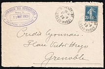 1920 (11 Aug) France, Front Part of Cover from Paris to Grenoble franked with Mi. 119