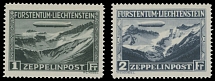 Worldwide Air Post Stamps and Postal History - Liechtenstein - 1931, Zeppelin over Naafkopf Mountains, 1fr olive black and 2fr indigo, complete set of two, nice centering and fresh colors, full OG, NH, VF, C.v. $565, Est. …