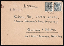 1947 (13 Sep) Germany, Civilian Internment Camp, District Military Censorship, DP Camp, Displaced Persons Camp, Cover from Stendal to Paderborn (Mi. 920, 947)