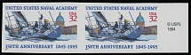United States - Modern Errors and Varieties - 1995, Naval Academy, 32c multicolored, right sheet margin horizontal imperforate pair with USPS imprint, full OG, NH, VF and very rare, according to Scott this item considered to be …