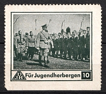 For Youth Hostels, Hitler, Third Reich, Nazi Germany Propaganda, Donation stamp