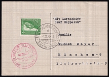 1938 (1 Dec) Third Reich, Germany, Zeppelin Flights, Airmail postcard from Frankfurt to Munich franked with Mi. 670 (CV $60)